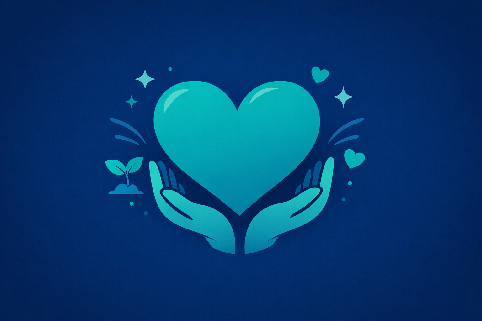 Dark blue background teal heart same colours as on this page iodeally  should represent care and not for profit vibe